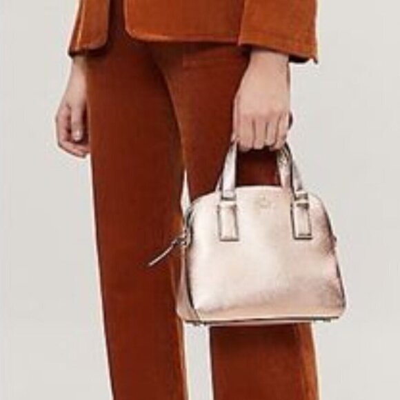 Kate Spade Small Lottie Rose Gold Crossbody Satchel Women Leather Bag Top Handle - Picture 3 of 9